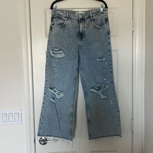 Zara jeans wide leg distressed
